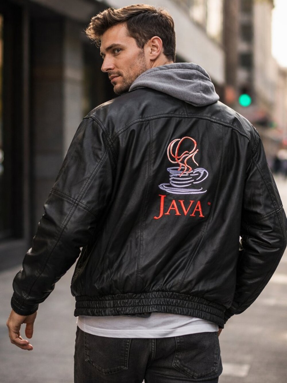 🔥 Vintage 90s Tech Icon: Black Leather Bomber Java Jacket 🔥